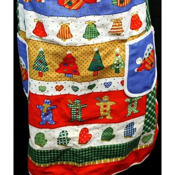 Country Christmas Kitchen Full Apron Pockets Angel Star Bell Light Unitex Int'l - Picture 3 of 10